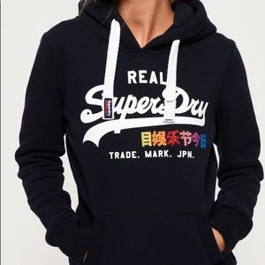 Super dry hoodie w rainbow rinestone pop